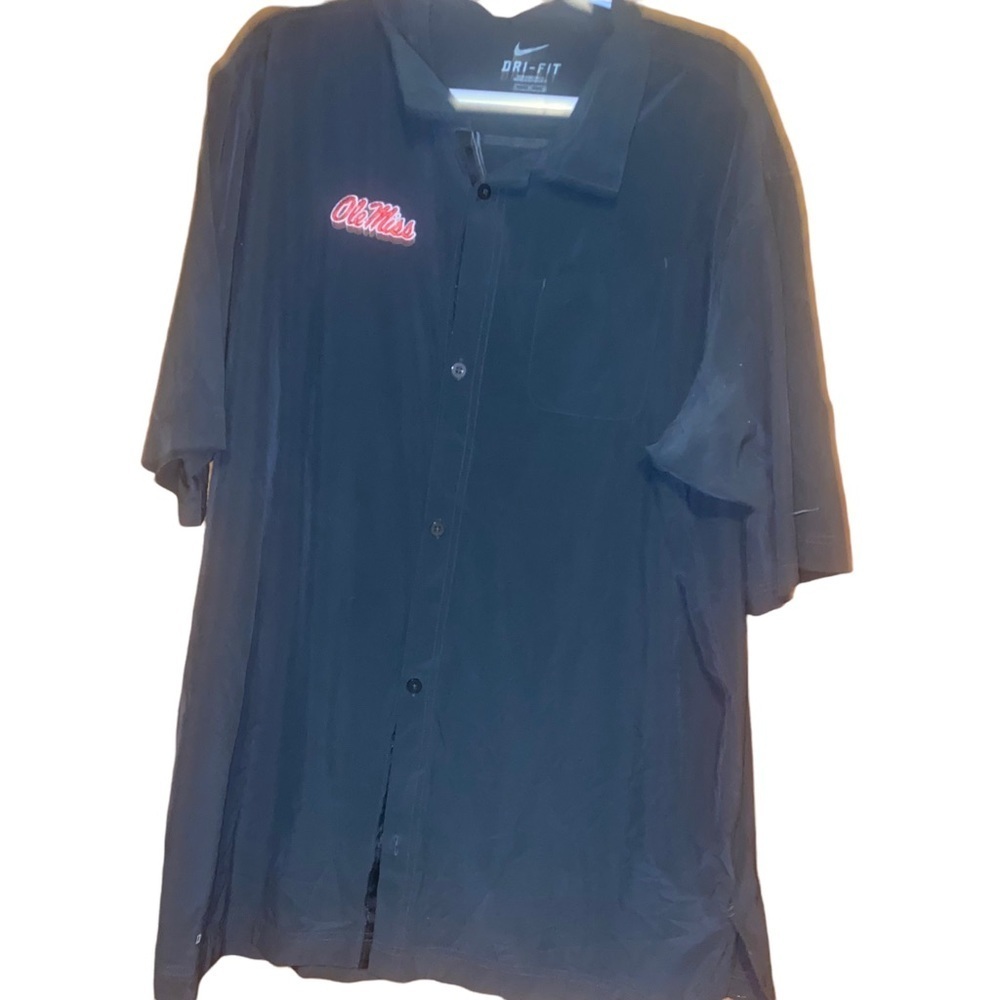 Men Nike ole miss rebels gray button down dri fit shirt top XL